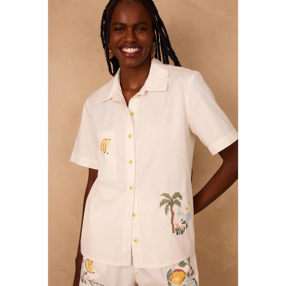 NEW DRESS TO tropical embroidered shirt top in white